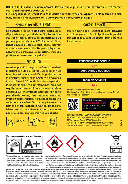 MAISON DECO - Peinture aérosol Relook Tout - Canari - Brillant - 400ml - large