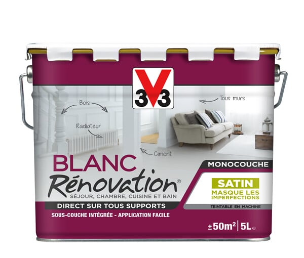 V33 PEINTURE - Peinture blanc Renovation finition satin - 5L - large
