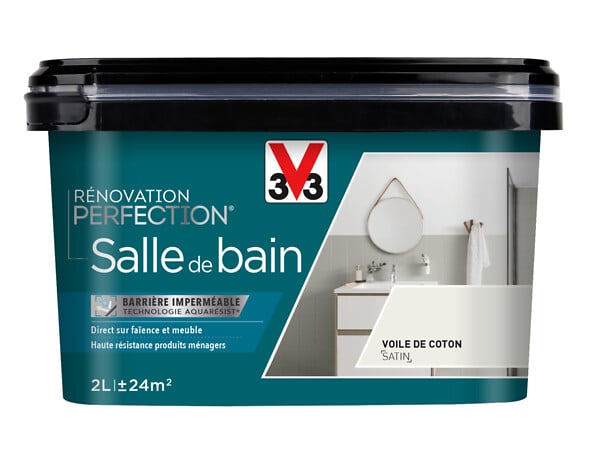 V33 PEINTURE - Peinture Rénovation Salle de bain - Voile de coton - Satin - 2L - large