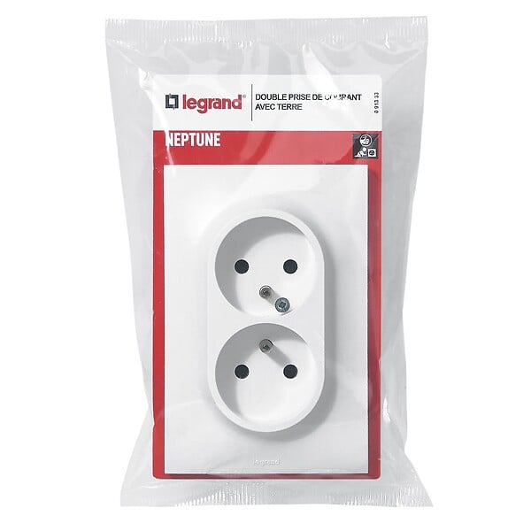LEGRAND - Double prise de courant avec terre 1 poste Neptune 16A - blanc - large