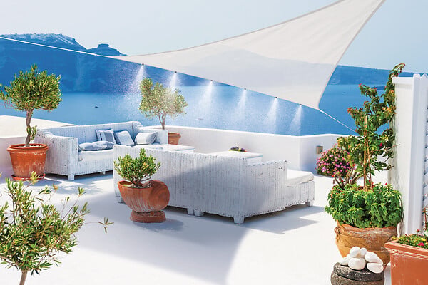 JARDILINE - Voile d'ombrage triangulaire blanc avec brumisateur 3.60m - large