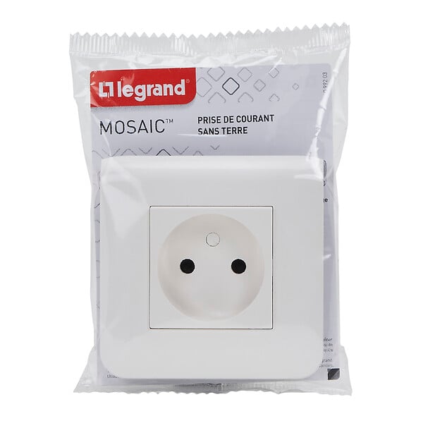 LEGRAND - Prise de courant sans terre Mosaic blanc complet avec plaque - large