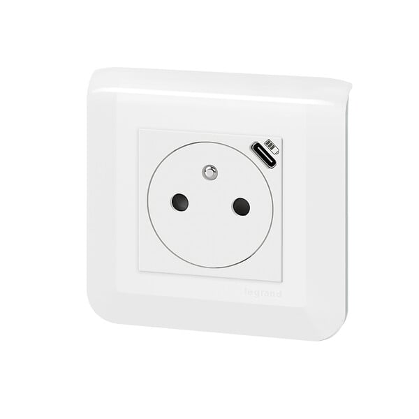LEGRAND - Prise de courant Surface Mosaic avec chargeur Type-C 2 modules - blanc - large