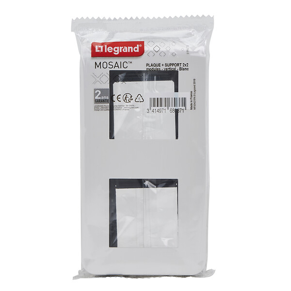 LEGRAND - Plaque Mosaic avec support pour 2x2 modules montage vertical - blanc - large