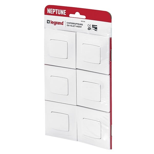 LEGRAND - Lot de 6 interrupteurs ou va-et-vient Neptune - blanc - large