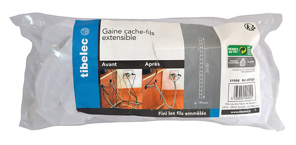 TIBELEC - Gaine cahe fils pour rangement de câbles 2M50 - large