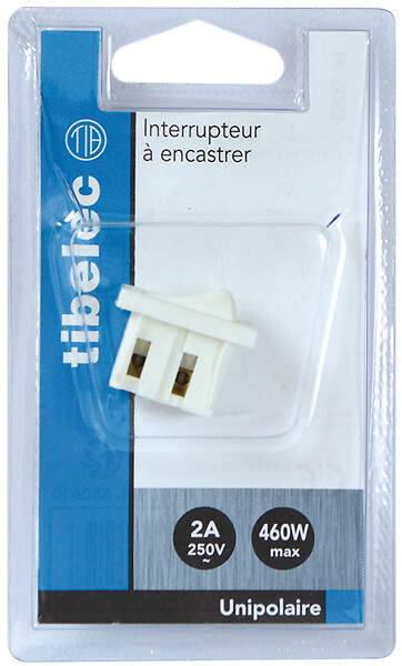 TIBELEC - Interrupteur à bascule bipolaire 27 16mm 2A 250V blanc - large