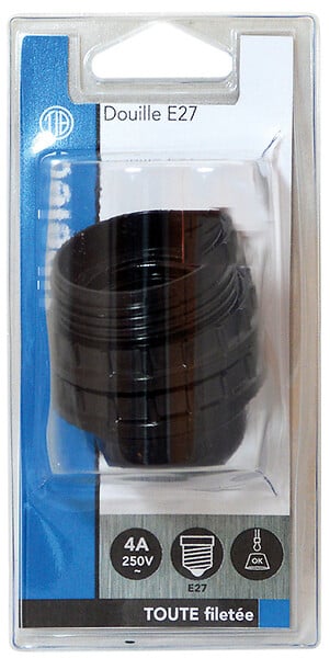 TIBELEC - Douille E27 filetée avec bagues noir - large