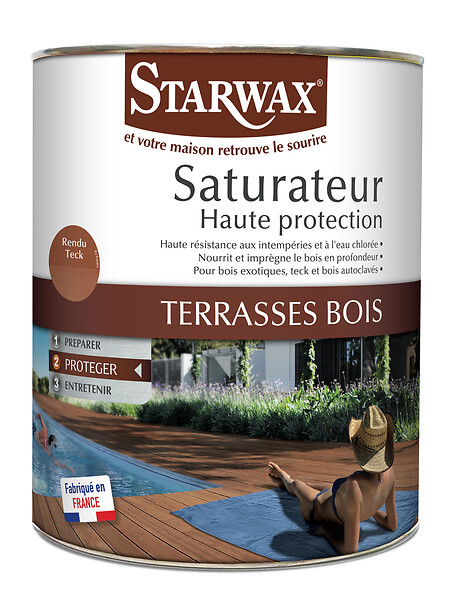 STARWAX - Saturateur Application facile pour terrasses - Bois teck - 2.5L - large