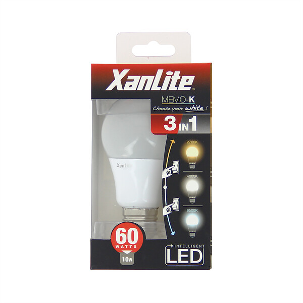 XANLITE - Ampoule LED standard A60, culot E27, 10W, équivalent 60W, 806 lm, angle 200°, température de couleur variable 2700–6000K, 3 en 1, classe énergétique A+ - large