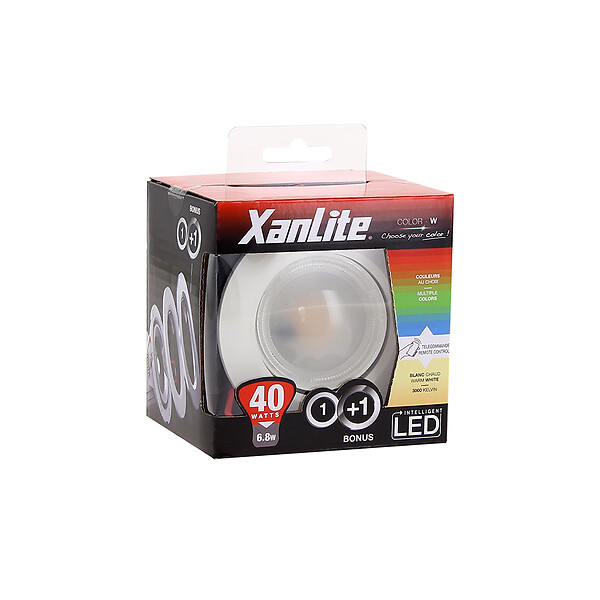XANLITE - Spot LED intégré encastrable orientable, blanc + RVB, 6,8W, équivalent 40W, 345 lm, blanc chaud, 3000K, angle 100°, pilotable par télécommande - large