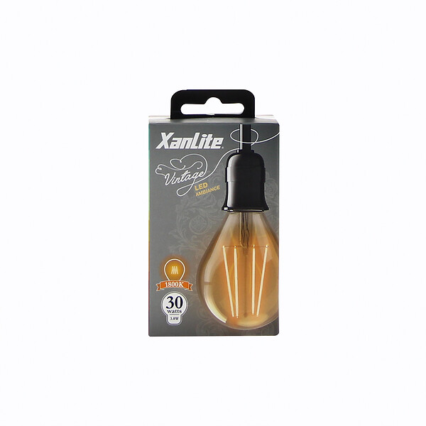 XANLITE - Ampoule LED vintage sphérique à filament IP45, culot E14, 3,8W, équivalent 30W, lumière très chaude, 1800K, angle 320°, verre ambré - large