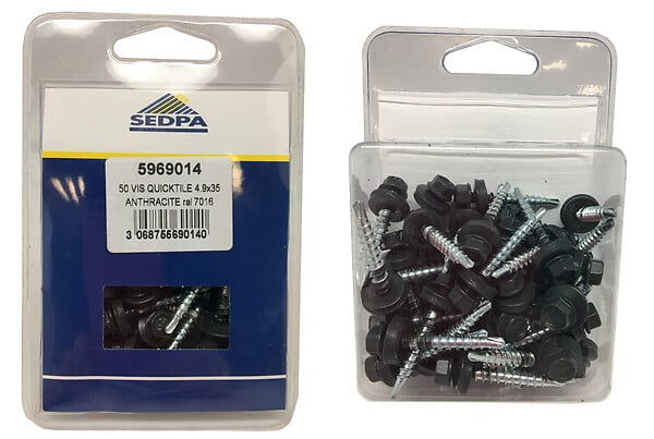 QUICKTILE - Kit de 50 fixations pour panneau tuile anthracite - large