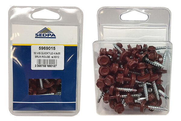 QUICKTILE - Kit de 50 fixations pour panneau tuile brun rouge - large