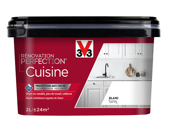 V33 PEINTURE - Peinture Rénovation Cuisine - Blanc - Satin - 2L - large