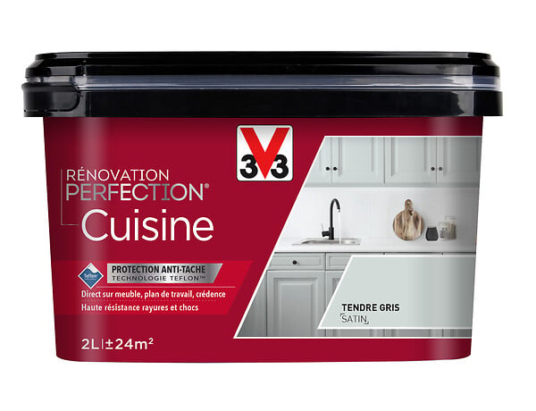 V33 PEINTURE - Peinture Rénovation Cuisine - Gris taupe - Satin - 2L - large