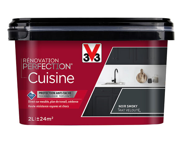 V33 PEINTURE - Peinture Rénovation Cuisine - Noir smoky - Mat velouté - 2L - large