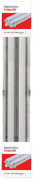 GEFOM - Reglette tube led 60 cm IP65 2x9W 1890 LUMENS - large