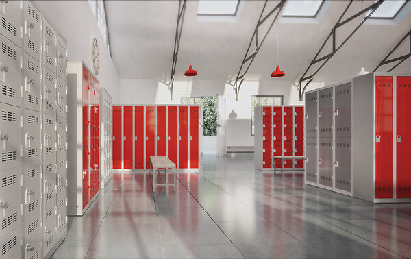 Vestiaire industrie propre 4 cases gris perle-rouge - large