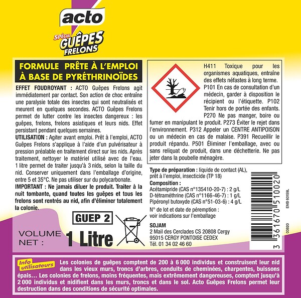 ACTO - Liquide spécial nids guêpes - frelons 1L - large