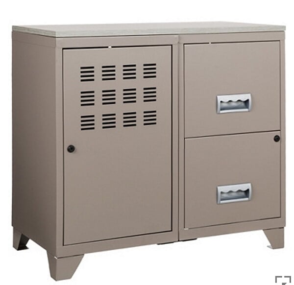 P.HENRY - Meuble 1 porte et 2 tiroirs - Métal - Taupe - H75cm - large