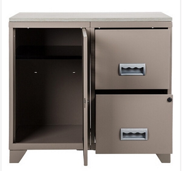 P.HENRY - Meuble 1 porte et 2 tiroirs - Métal - Taupe - H75cm - large