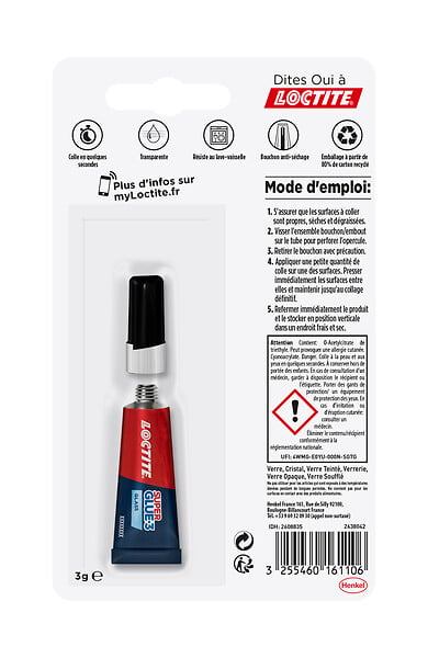 LOCTITE - Colle Cyanoacrylates SUPERGLUE-3 Spécial Verre Tube 3g - large