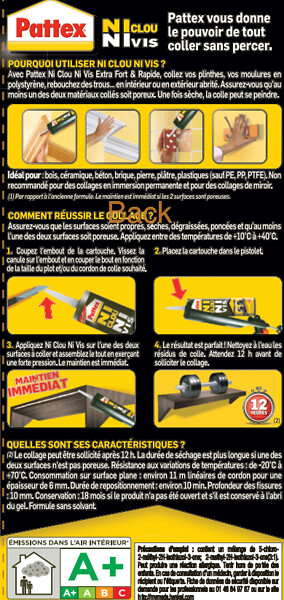 PATTEX - Colle fixation Ni clou Ni vis x2 + 1 pistolet - large