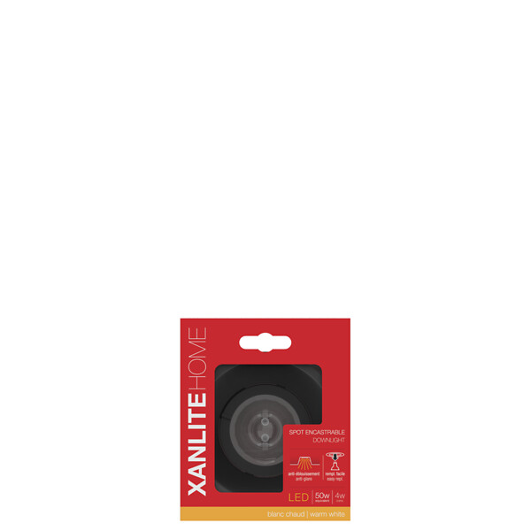 XANLITE - Spot encastrable rond en aluminium noir, culot GU10, puissance max 50W, lumière blanc chaud 2700 K, indice IP20, usage intérieur - large