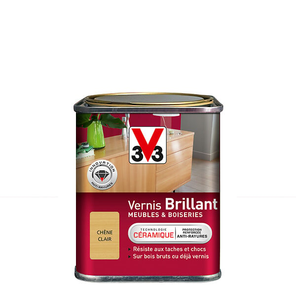 V33 BOIS - Vernis Meubles et Boiseries Brillant Chêne clair 0.25l - large
