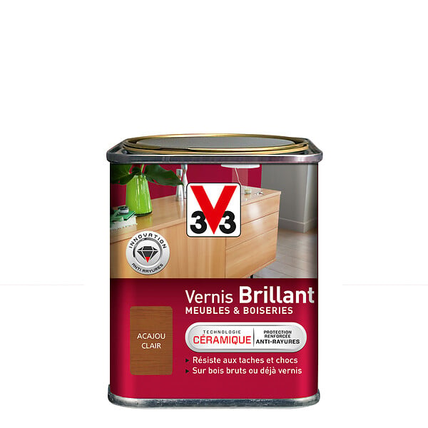 V33 BOIS - Vernis Meubles et Boiseries Brillant Acajou clair 0.25l - large