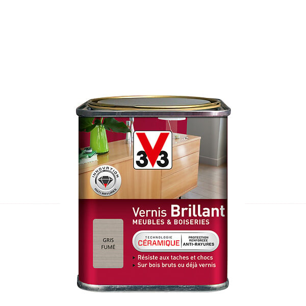 V33 BOIS - Vernis brillant gris fume 0.25 litre - large