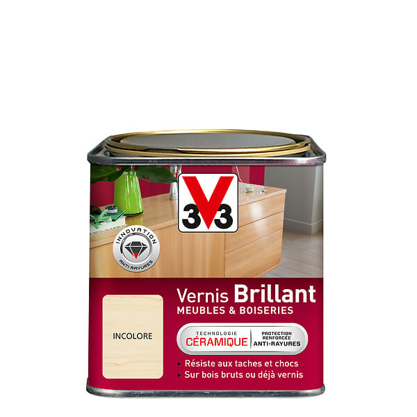 V33 BOIS - Vernis Meubles et Boiseries Brillant Incolore Pot 0.5l - large