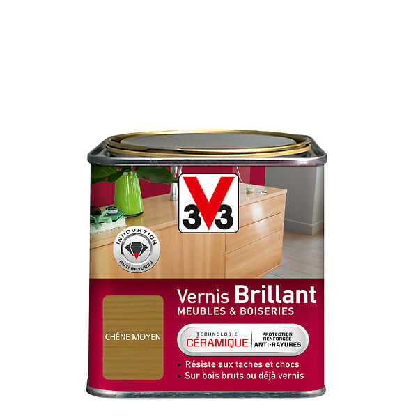 V33 BOIS - Vernis Meubles et Boiseries Brillant Chêne moyen 0.5l - large