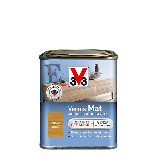 V33 BOIS - Vernis Meubles et Boiseries Mat Chêne dore Pot 0.25l - large