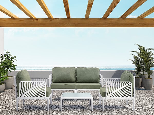 Salon de jardin Reve - Aluminium - Blanc et vert - 4 personnes - large