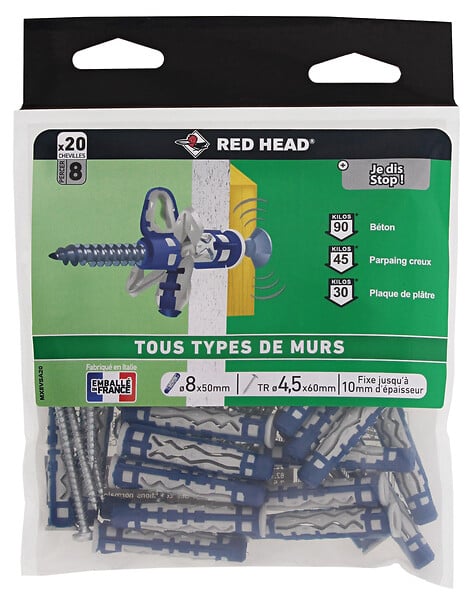 RED HEAD - Sachet de 20 chevilles Mx 8x50mm + vis TR 4.5x55mm - large