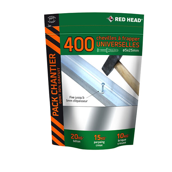 RED HEAD - Doypack de 400 chevilles Frapex M 5x25mm - large