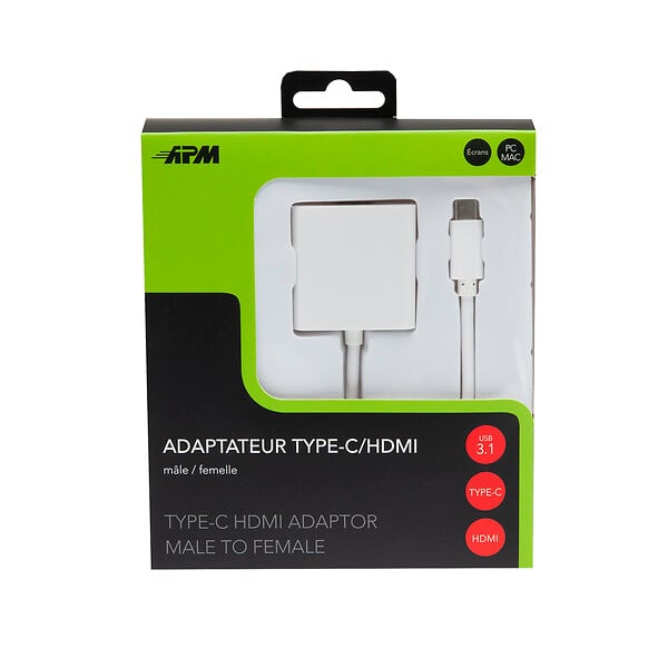APM - Adaptateur usb 3.1 type-c hdmi mâle femelle blanc - large