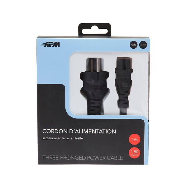 APM - Cordon d'alimentation secteur cee 7-7 iec c5 mâle femelle noir 1.8m - large