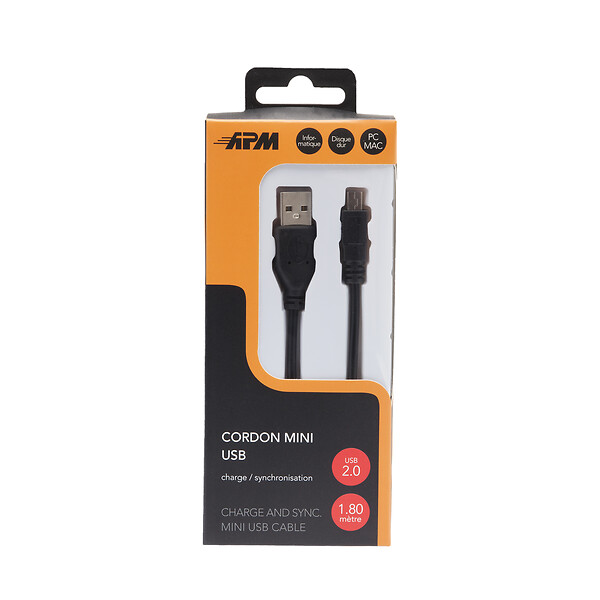 APM - Cordon usb 2.0 usb-a mini usb mâle mâle noir 1.8m - large