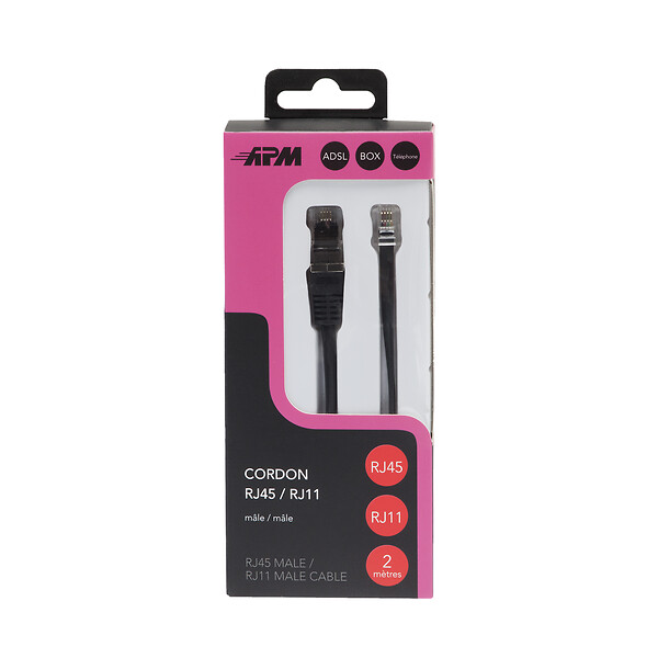 APM - Cordon rj11 rj45 mâle mâle noir 2m - large