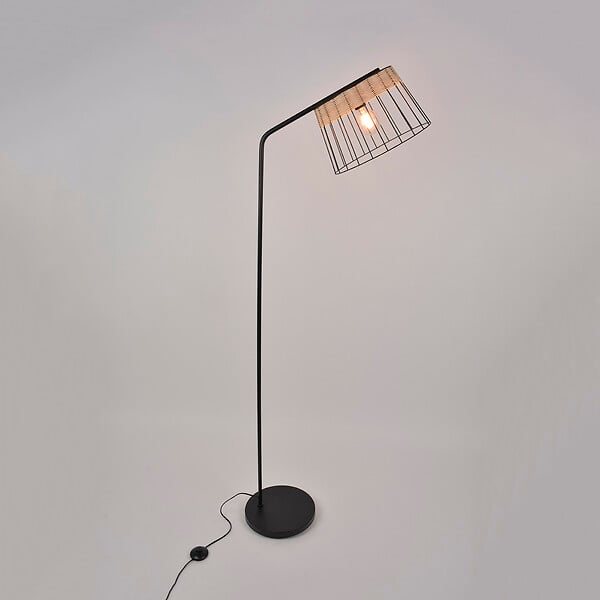COREP - Lampadaire Indah - Métal - Noir rotin tressé - 171cm - large