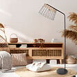 COREP - Lampadaire Indah - Métal - Noir rotin tressé - 171cm - vignette
