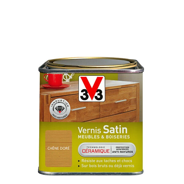 V33 BOIS - Vernis Meubles et Boiseries Satin Chêne dore Pot 0.5l - large