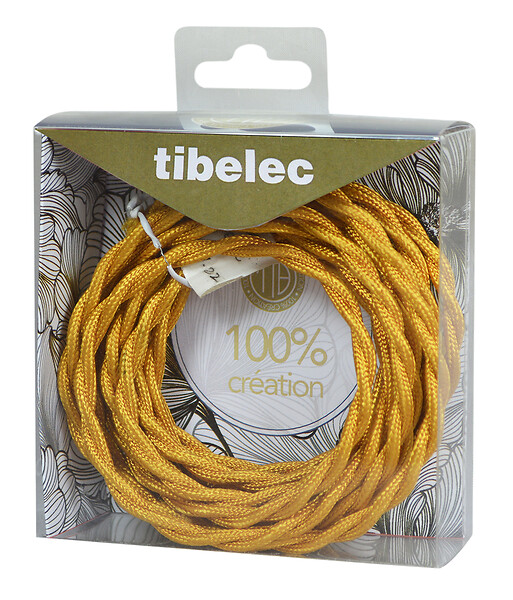 TIBELEC - Câble tissu torsadé longueur 3m or antique - large