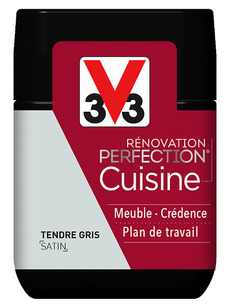 V33 PEINTURE - Peinture rénovation Cuisine satin tendre gris Testeur 75ml - large