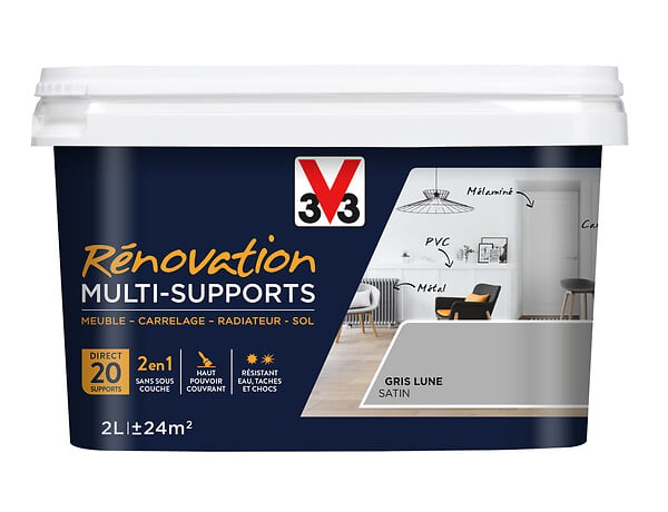 V33 PEINTURE - Peinture renovation multi-supports - Gris lune satin - 2L - large