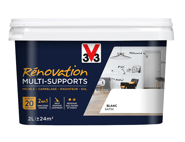 V33 PEINTURE - Peinture renovation multi-supports - Blanc satin - 2L - large