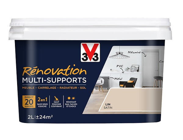 V33 PEINTURE - Peinture renovation multi-support - Satin - Lin - 2L - large